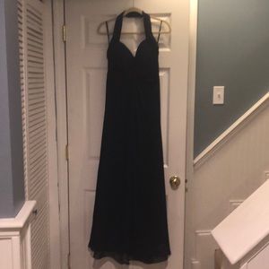 Navy blue halter bridesmaid’s dress